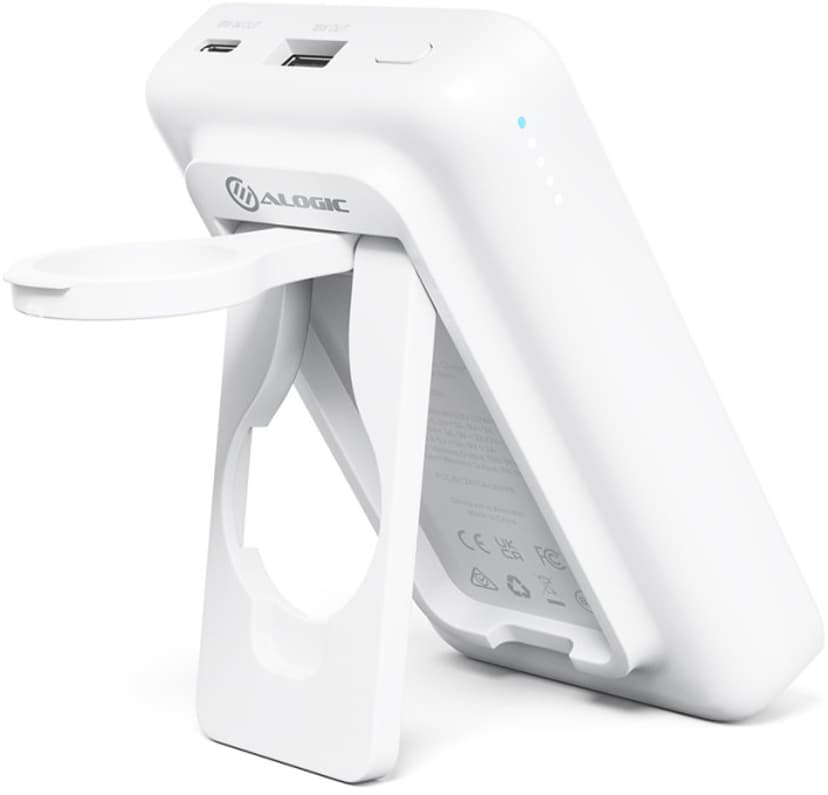 Alogic 4-i-1 Magsafe Wireless Powerbank 10000mAh Hvit, Sølv