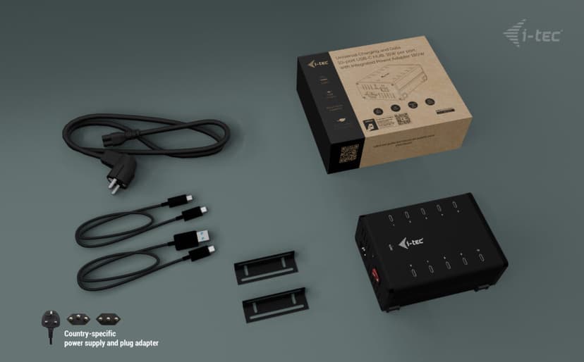 I-Tec USB-C x10 Charging 15W/Port + data HUB Zwart