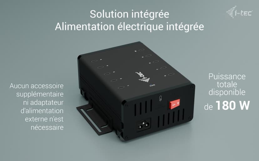 I-Tec USB-C x10 Charging 15W/Port + data HUB Sort