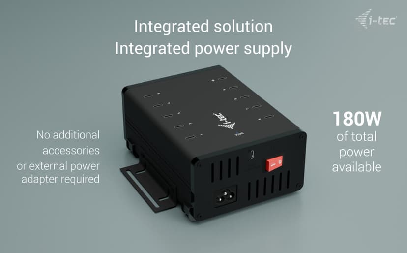 I-Tec USB-C x10 Charging 15W/Port + data HUB Sort