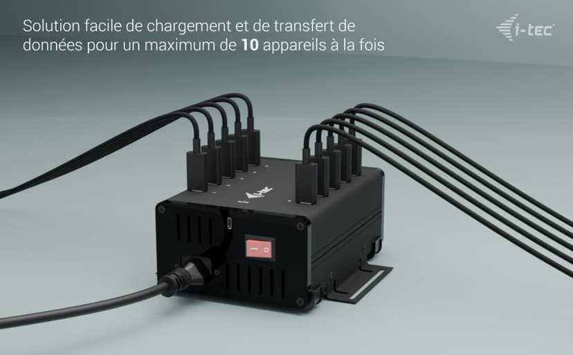 I-Tec USB-C x10 Charging 15W/Port + data HUB Zwart