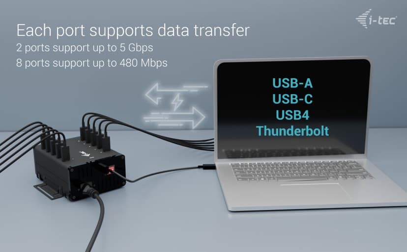 I-Tec USB-C x10 Charging 15W/Port + data HUB Svart
