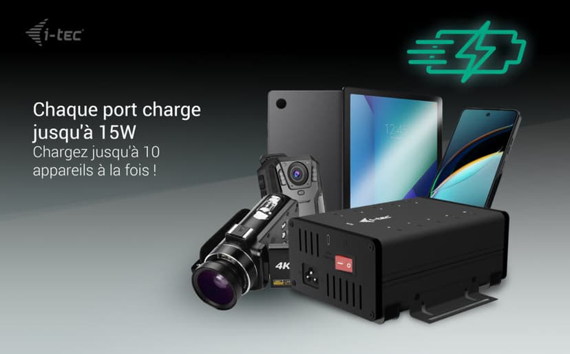 I-Tec USB-C x10 Charging 15W/Port + data HUB Svart