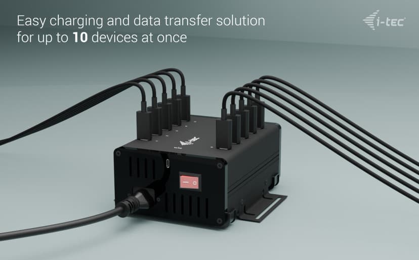 I-Tec USB-C x10 Charging 15W/Port + data HUB Sort