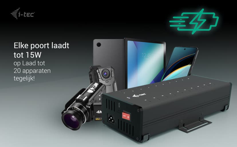 I-Tec USB-C x20 Charging 15W/Port + data HUB Zwart