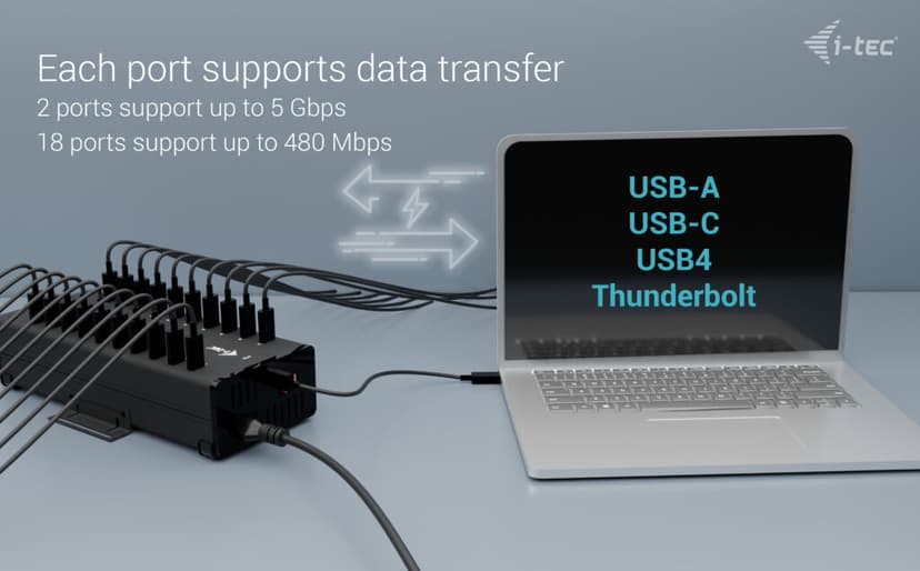 I-Tec USB-C x20 Charging 15W/Port + data HUB Musta