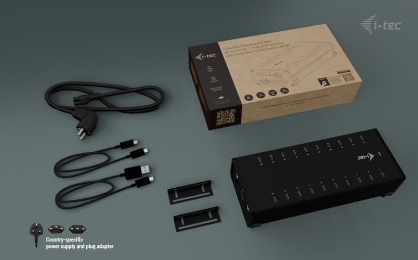 I-Tec USB-C x20 Charging 15W/Port + data HUB Musta