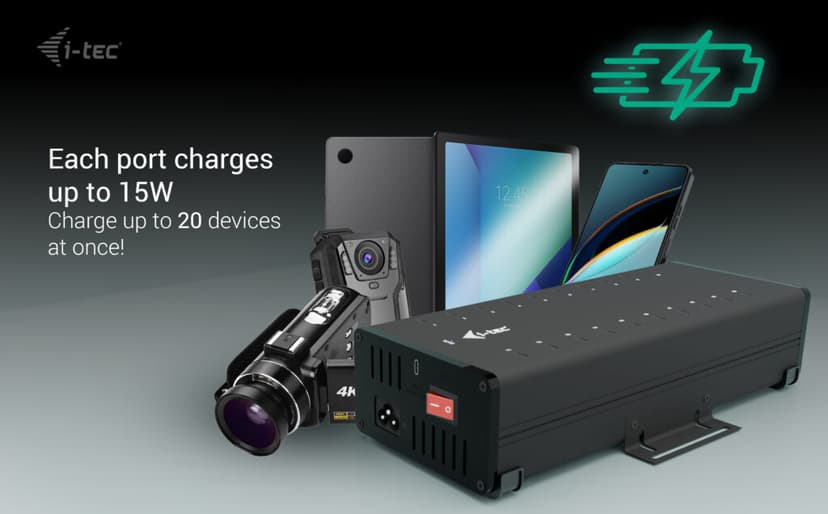 I-Tec USB-C x20 Charging 15W/Port + data HUB Musta