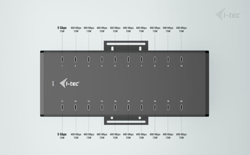 I-Tec USB-C x20 Charging 15W/Port + data HUB Zwart