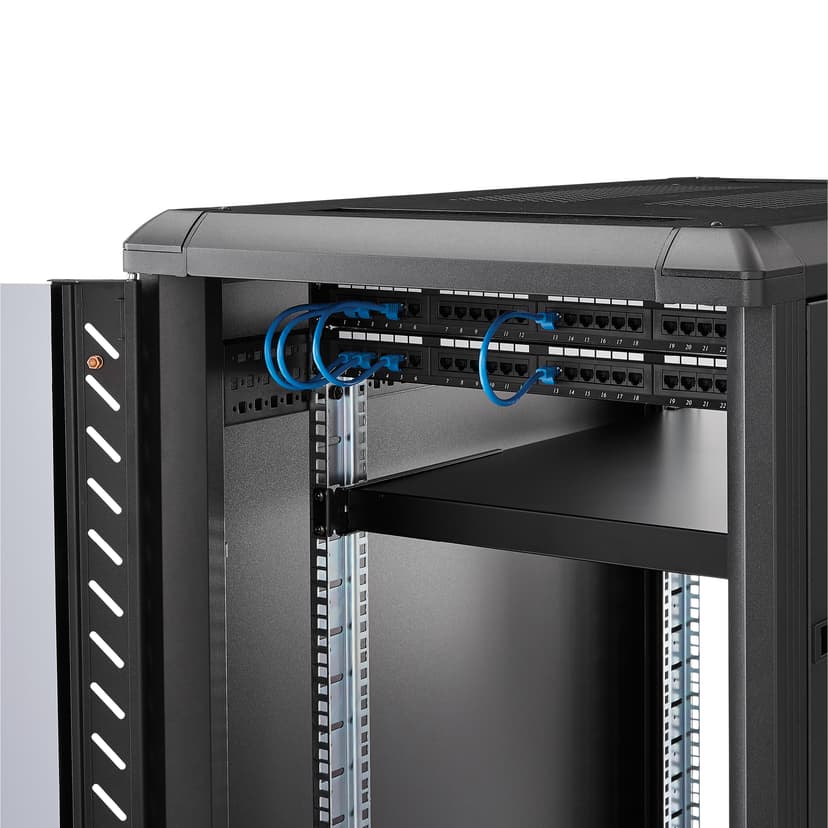 Startech 19" 1U telinehylly Säädettävä 19.5-38" 150kg Musta