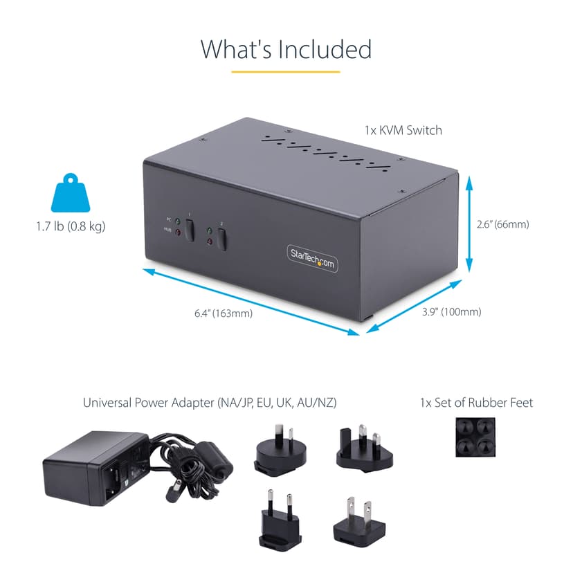 Startech 2-Port Dual-Display DisplayPort KVM Switch 4K med USB og Audio