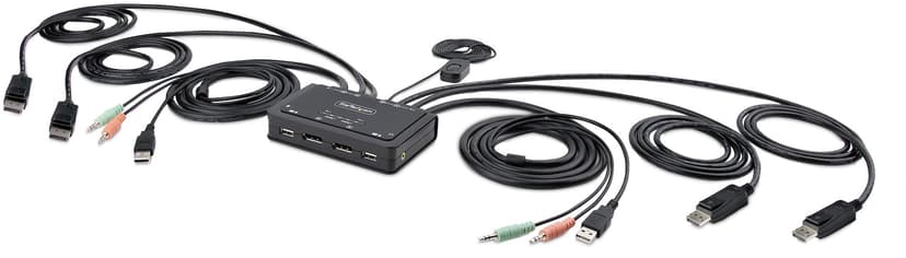 Startech 2-porttinen Dual-Display DisplayPort KVM-kytkin 4K integroidulla 1,5 metrin kaapelilla varustettuna