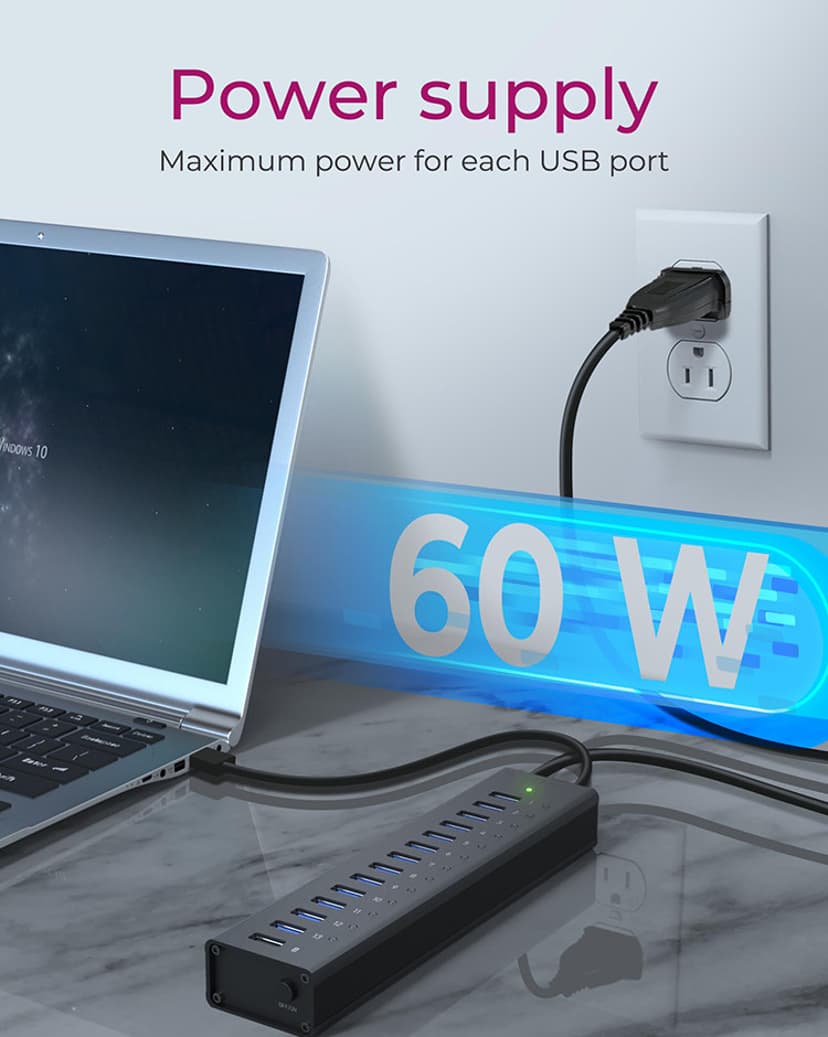 Icy Box 13-port hub with USB Type-A interface and 1x charging port