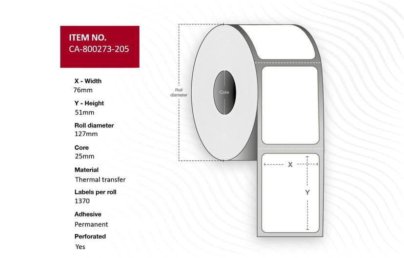 Capture Etiketter TT 76x51mm Core 25 1370stk/rull 12-pakning