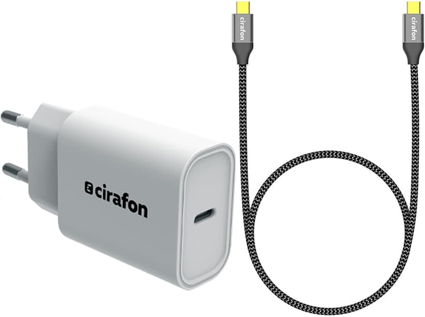 Cirafon Seinälaturi 20 W USB C + USB 3.1 Type C 1.2M#kit Valkoinen 1.2m