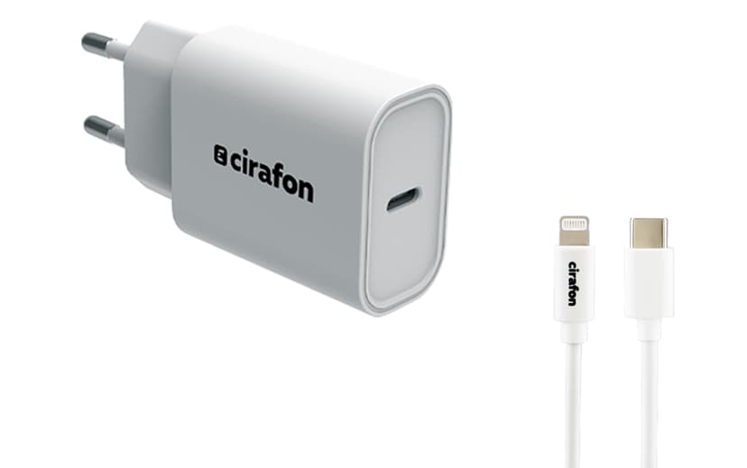 Cirafon Wall Charger 20W USB + CM To Lightning Cable 1.0M Hvit