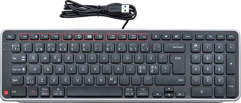 Contour Design RollerMouse Red Plus + Balance Keyboard Kabel Nordisk