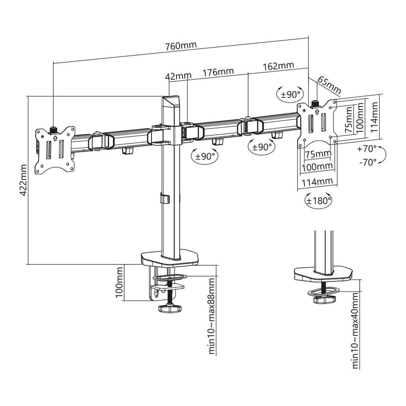 ACT Monitor Desk Stand 2 Screens Silver