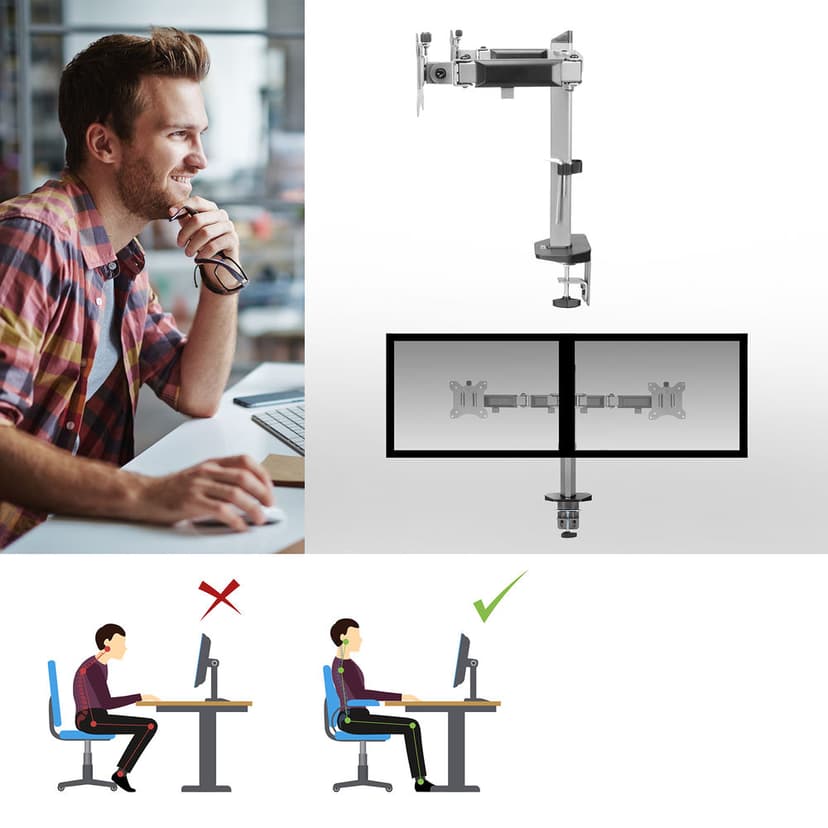 ACT Monitor Desk Stand 2 Screens Silver