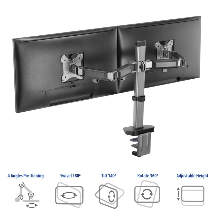 ACT Monitor Desk Stand 2 Screens Silver