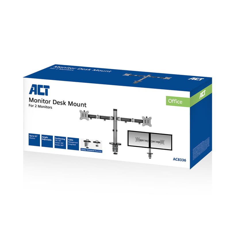 ACT Monitor Desk Stand 2 Screens Silver