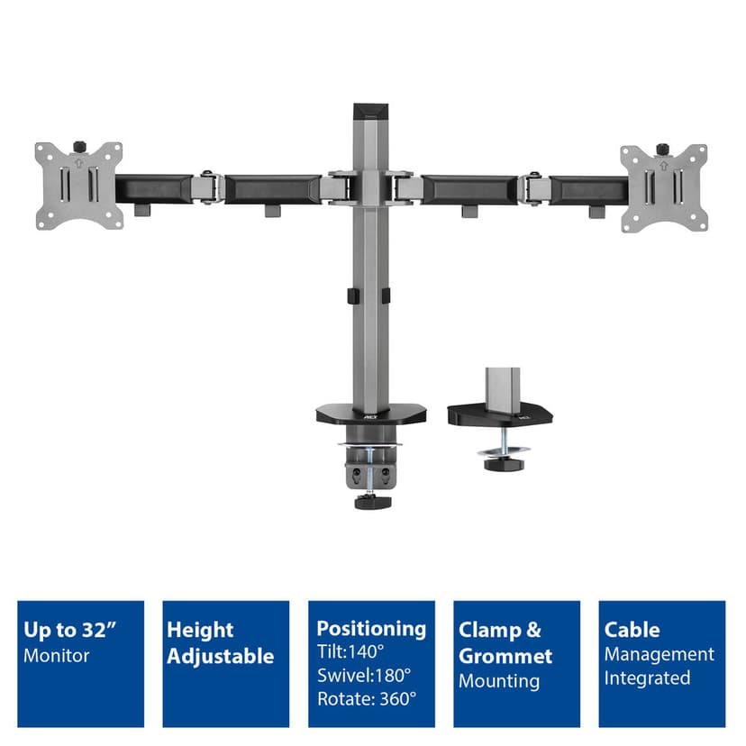 ACT Monitor Desk Stand 2 Screens Silver