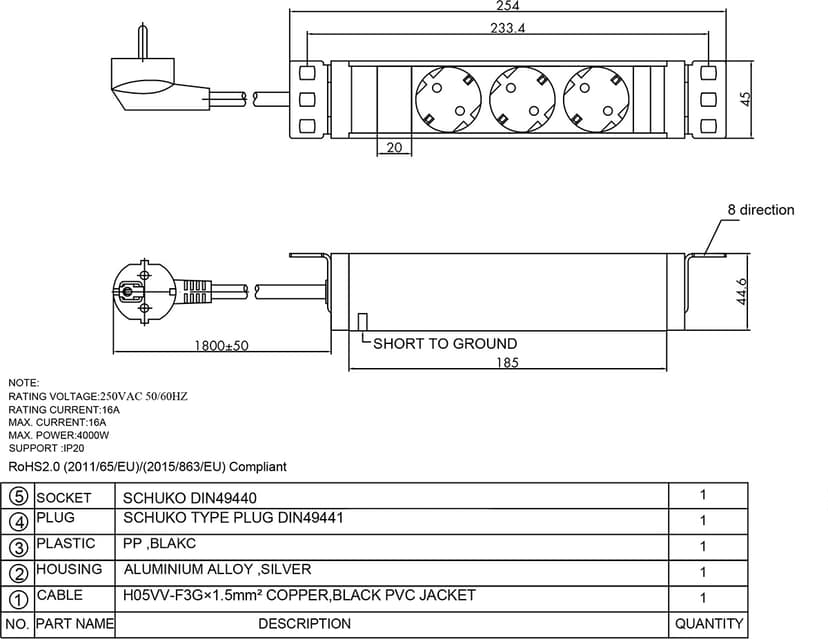 Prokord Powerstip 10" rack