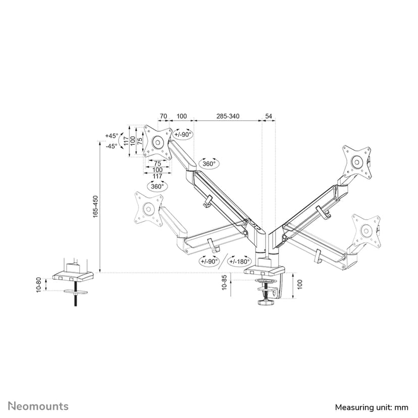 Neomounts DS70-810BL2 - Dual Monitorarm voor schermen tot 32" - Zwart