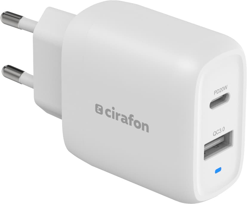 Cirafon USB-C–USB-A laturi ja kaapelisetti Valkoinen