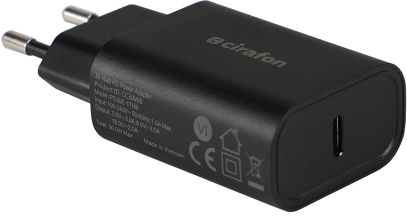 Cirafon Snabbladdare 30W PD3.0 USB-C Svart