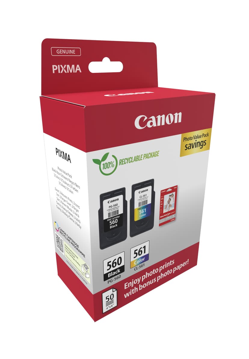 Canon Blekk ValuePack PG-560/CL-561 + 10x15 cm 50 ark