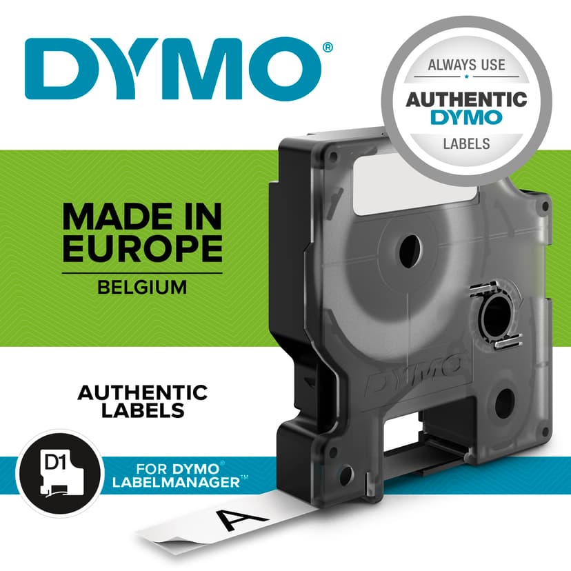 Dymo Tape D1 12mm Svart/Vit