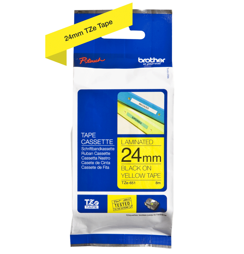 Brother Tape 24mm TZe-651 Musta/Keltainen