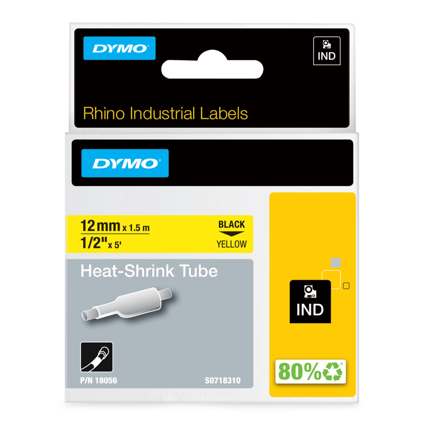 Dymo Tape RhinoPRO Krympeslange 12mm Svart/Gul