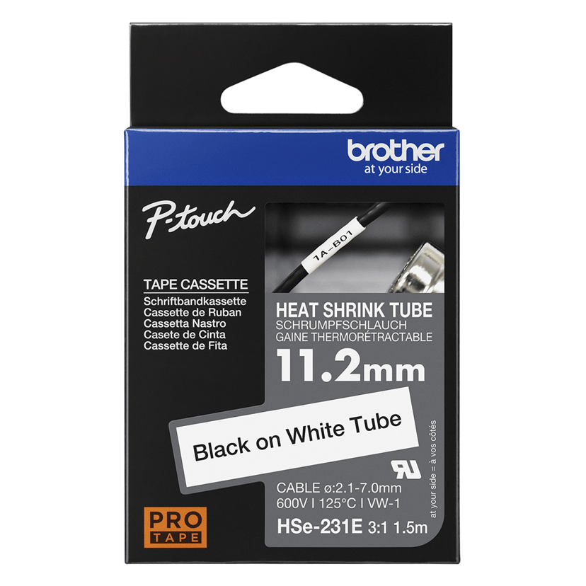 Brother Tape Varmekrympeslange 11,2mm HSe-231E Svart/Hvit