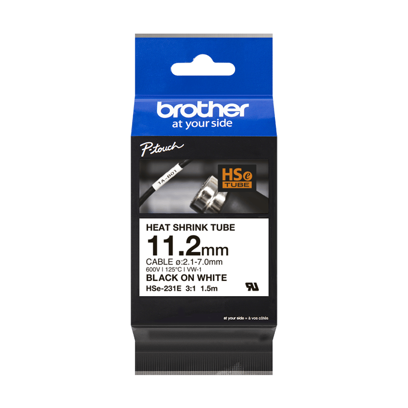 Brother Tape Varmekrympeslange 11,2mm HSe-231E Svart/Hvit