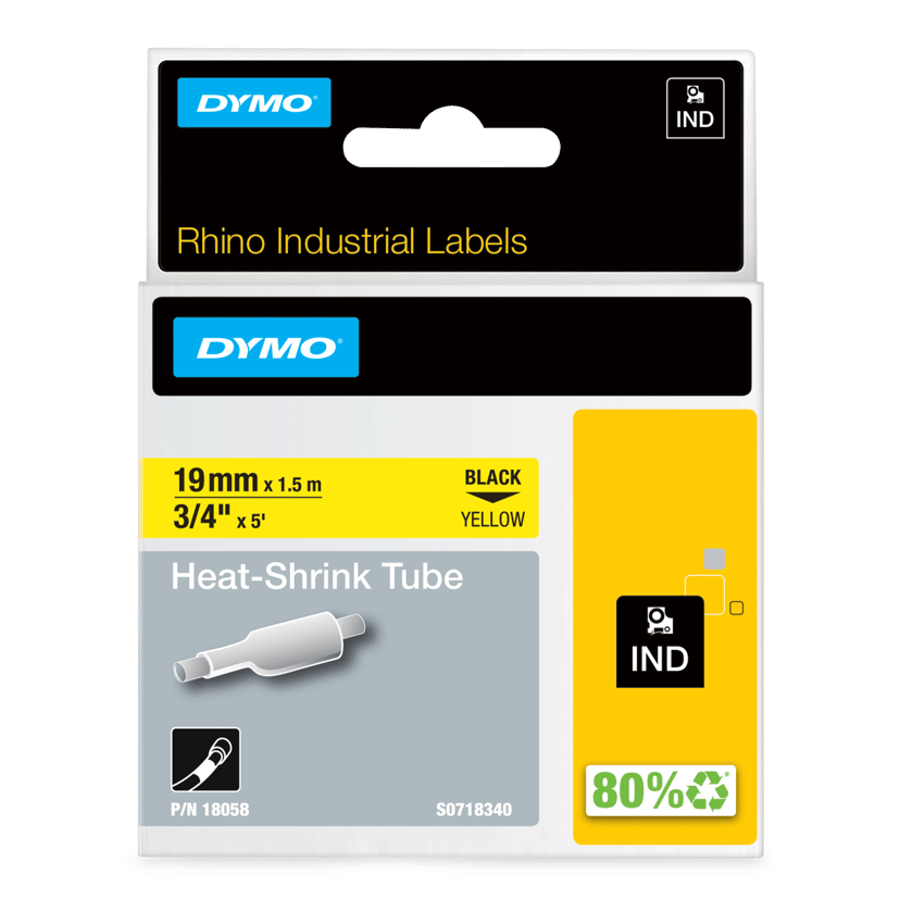Dymo Tape RhinoPRO Krympeslange 19mm Svart/Gul