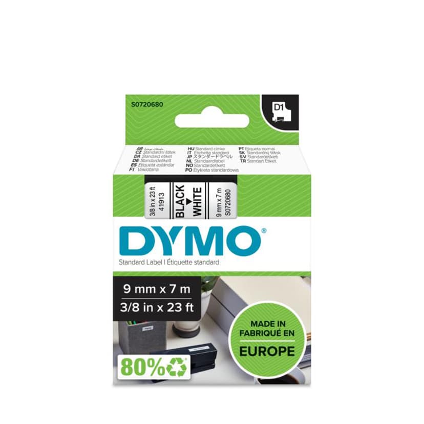 Dymo Tape D1 9mm Musta/Valkoinen