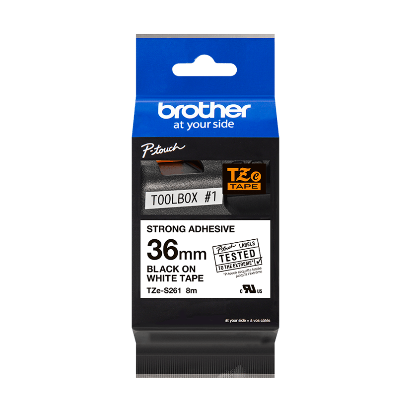 Brother Tape 36mm TZe-S261 Svart/Vit Extra Stark