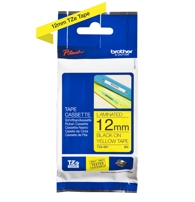 Brother Tape 12mm TZe-631 Svart/Gul