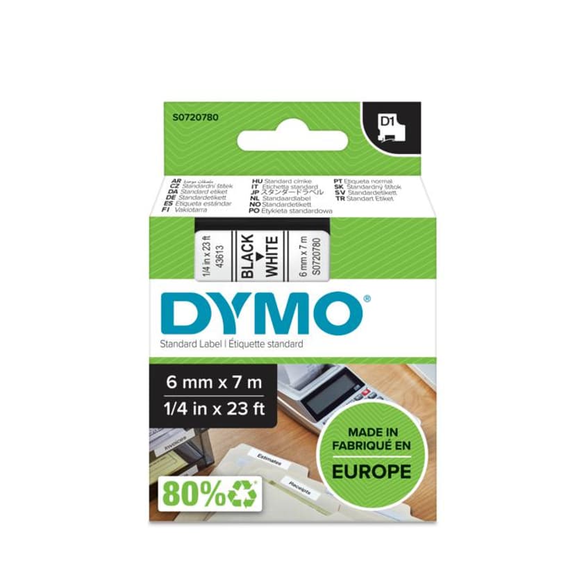 Dymo Tape D1 6mm Svart/Hvit