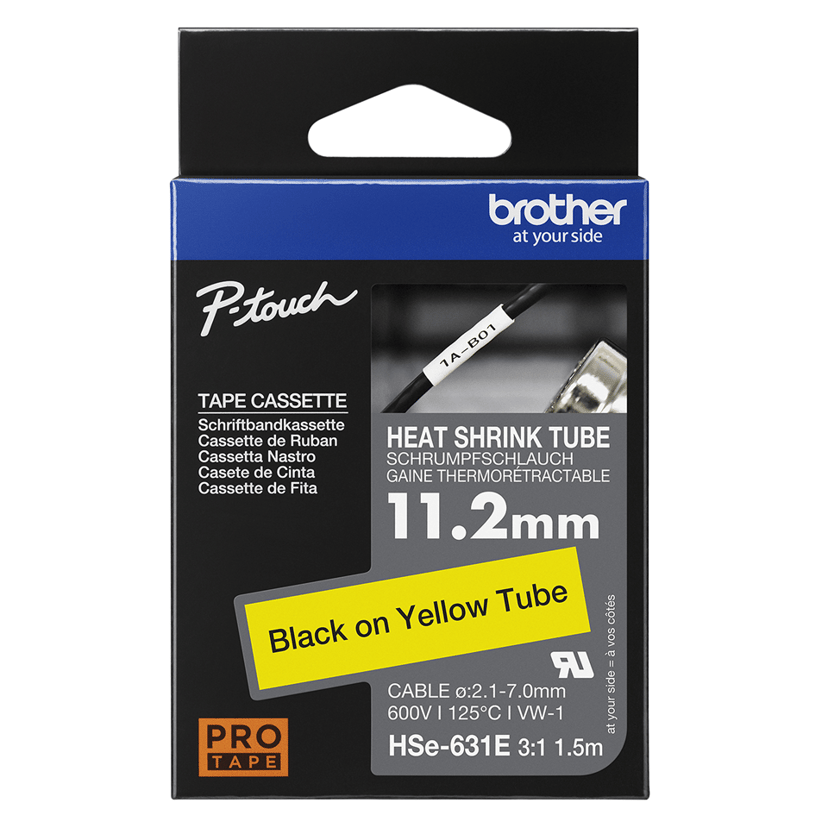 Brother Tape Krympslang 11.2mm HSe-631E Svart/Gul