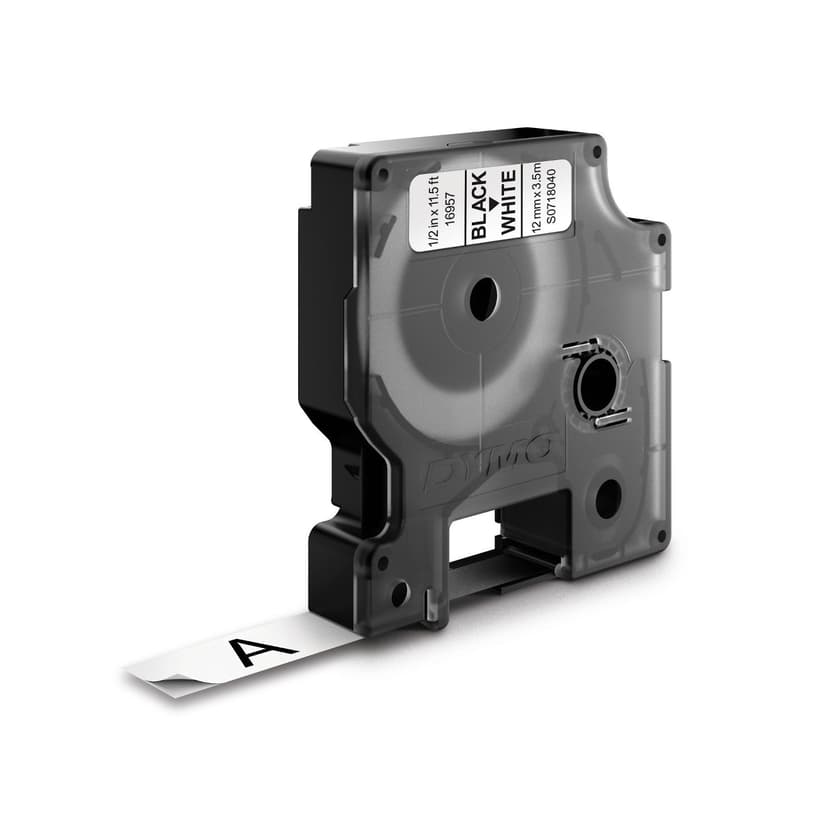 Dymo Tape D1 12mm Sort/Hvid Fleksibel