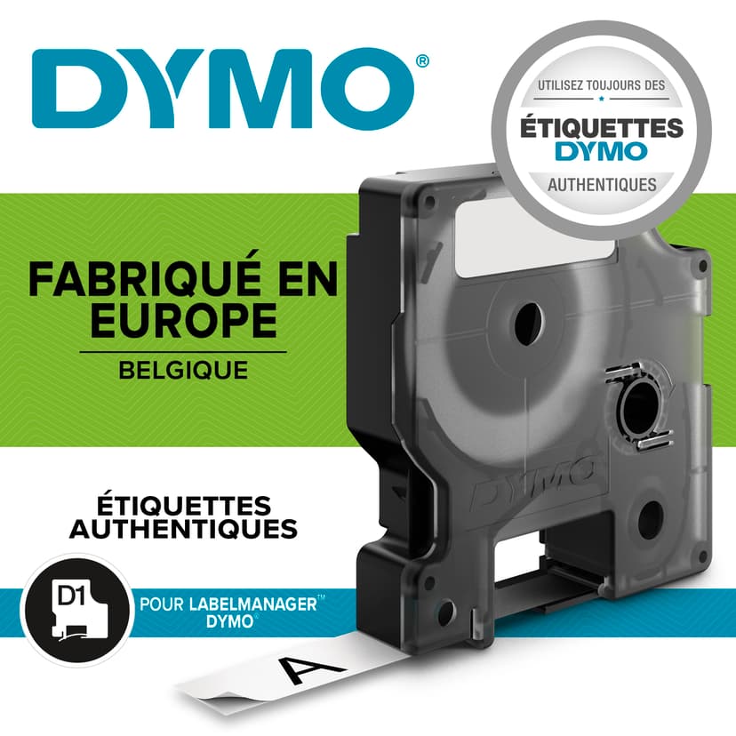 Dymo Tape D1 12mm Svart/Gjennomsiktig