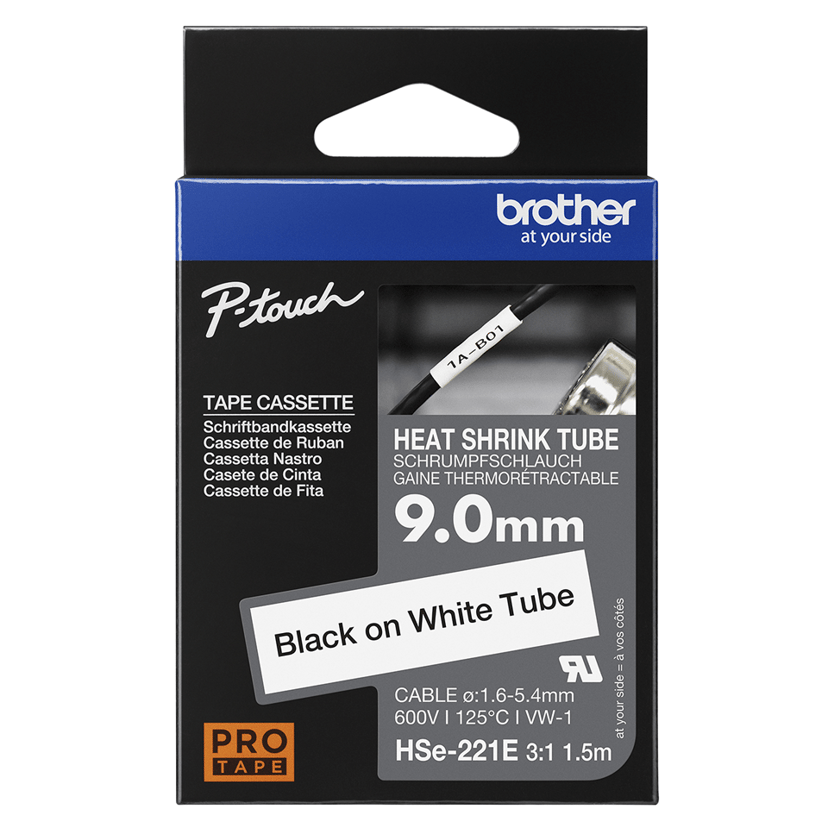 Brother Tape Krympslang 9mm HSe-221E Svart/Vit