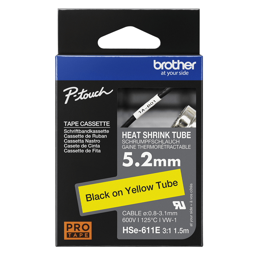 Brother Tape Krympslang 5,2mm HSe-611E Svart/Gul