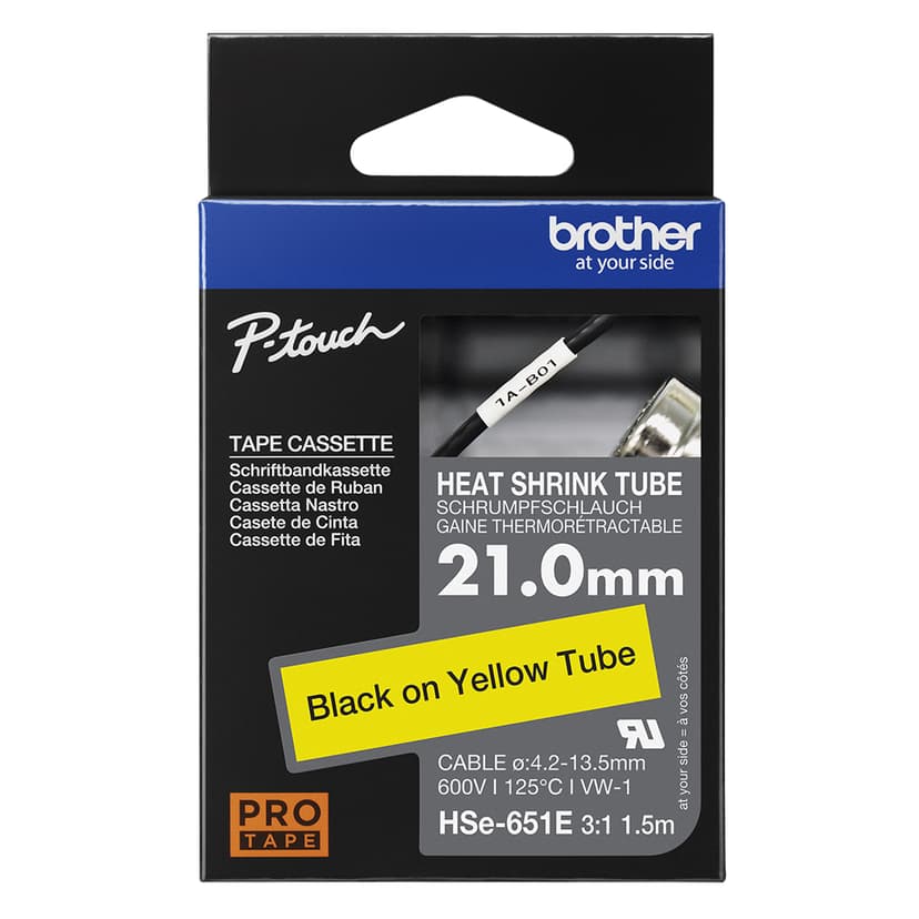 Brother Tape Varmekrympeslange 21mm HSe-651E Svart/Gul
