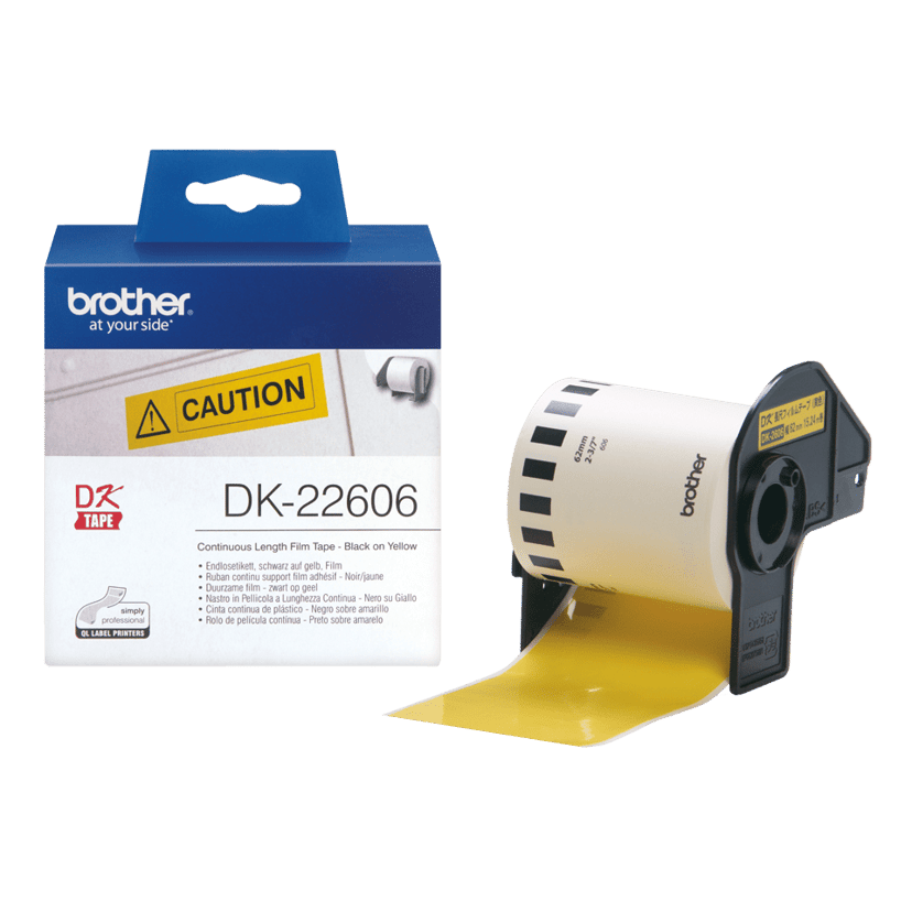 Brother Tape Plast 62mm x 15.24m Sort/Gul