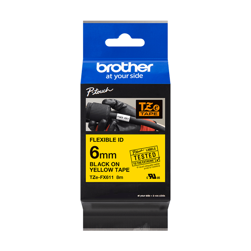 Brother Tape 6mm TZe-FX611 Svart/Gul Flexibel