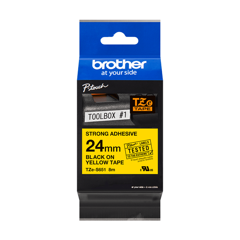 Brother Tape 24mm TZe-S651 Svart/Gul Extra Stark